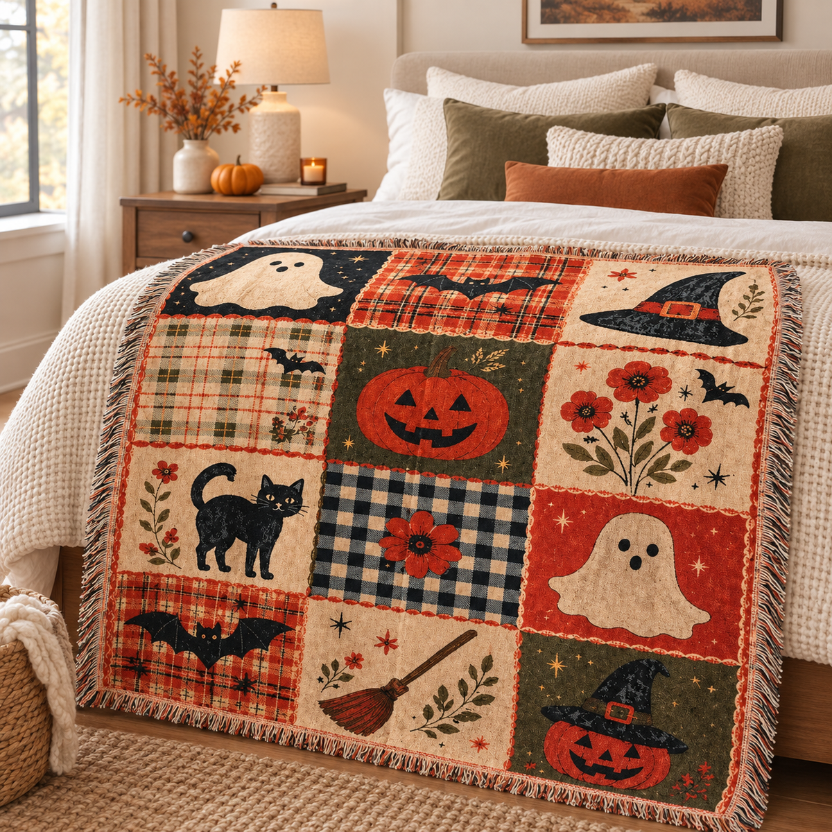 Halloween Patchwork Woven Throw Blanket
