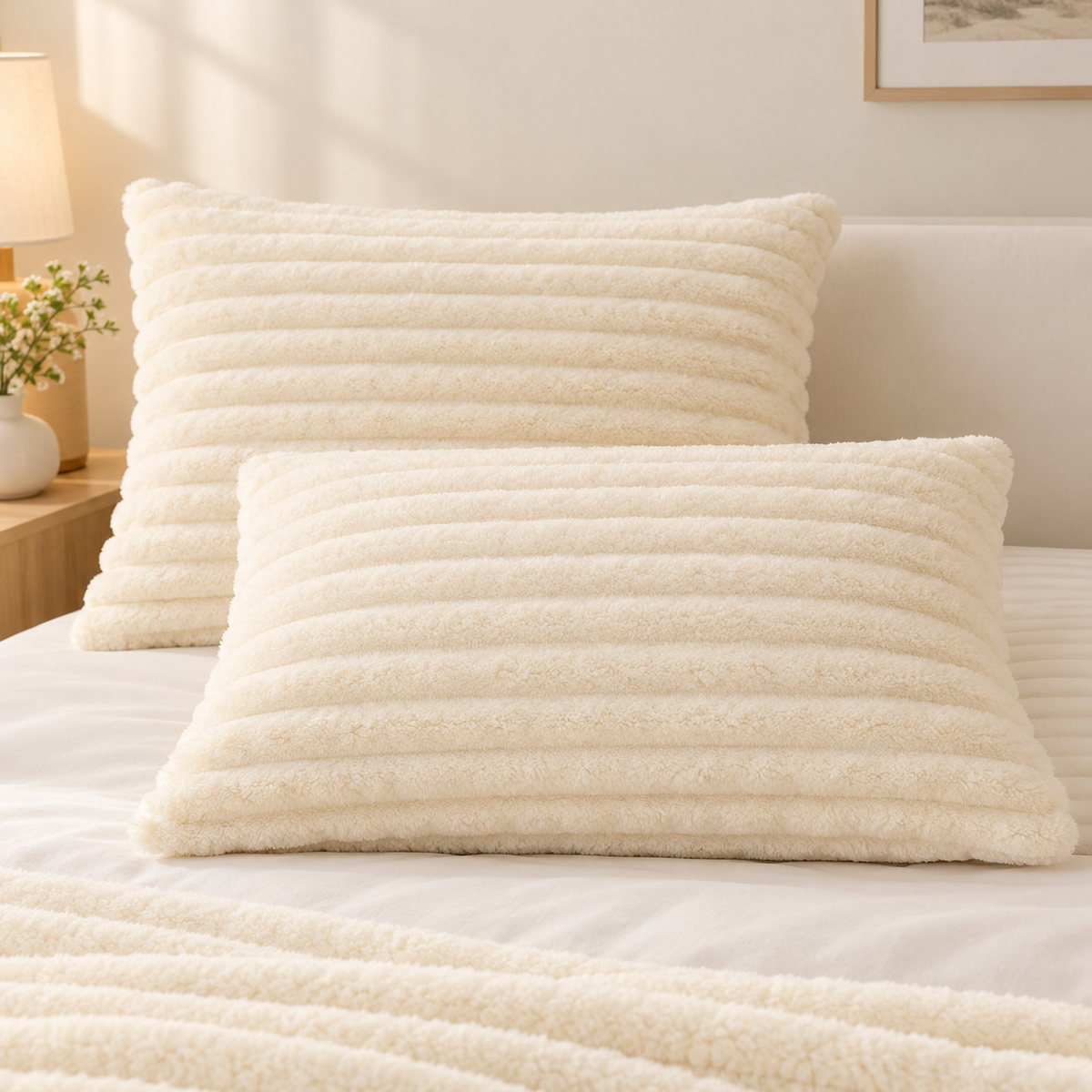 Rabbit Fleece Pillowcases - Cream