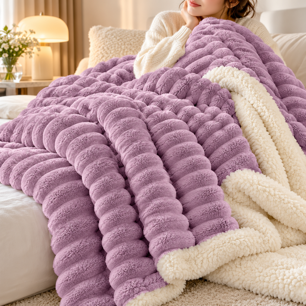 Rabbit Sherpa Fleece Blanket