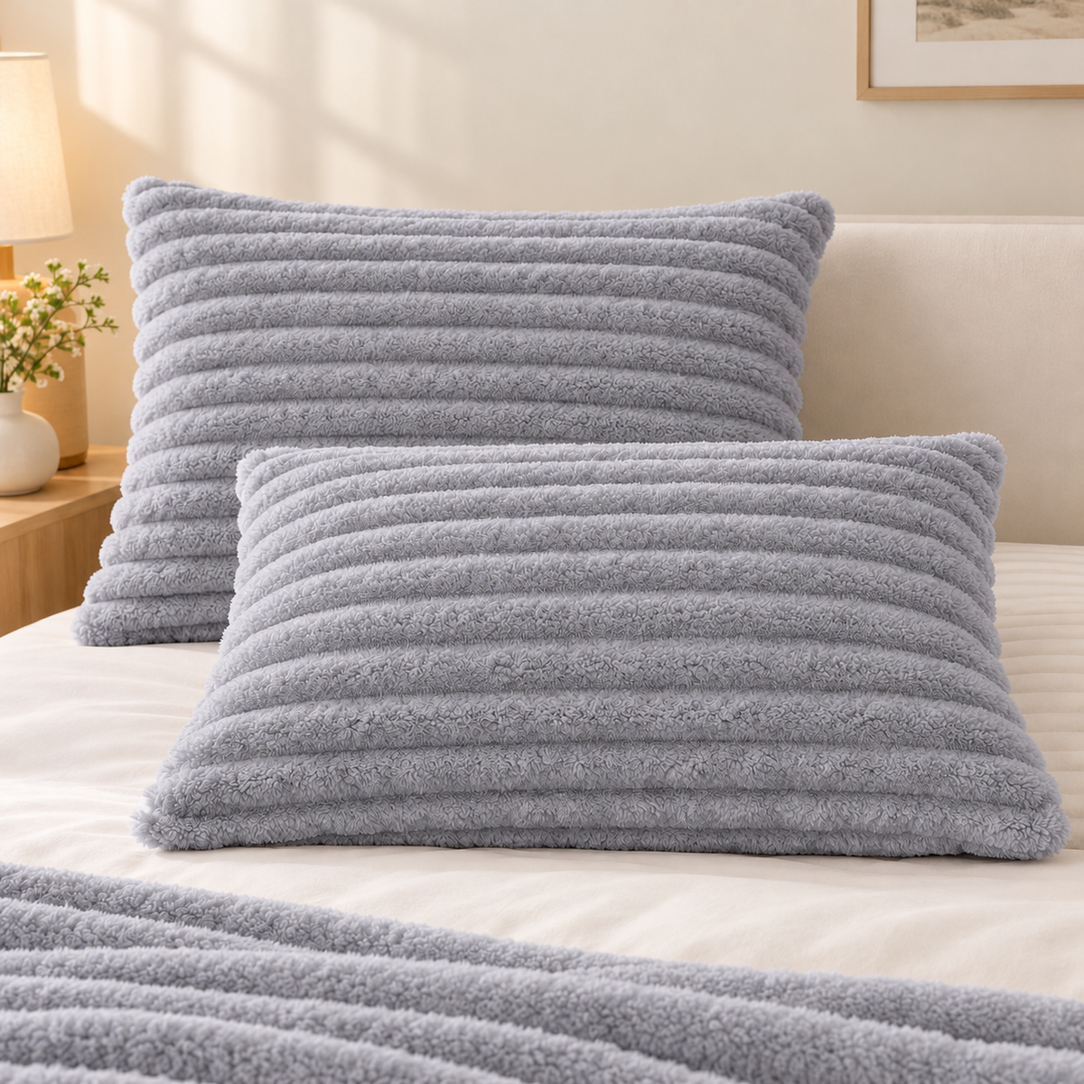 Rabbit Fleece Pillowcases - Gray
