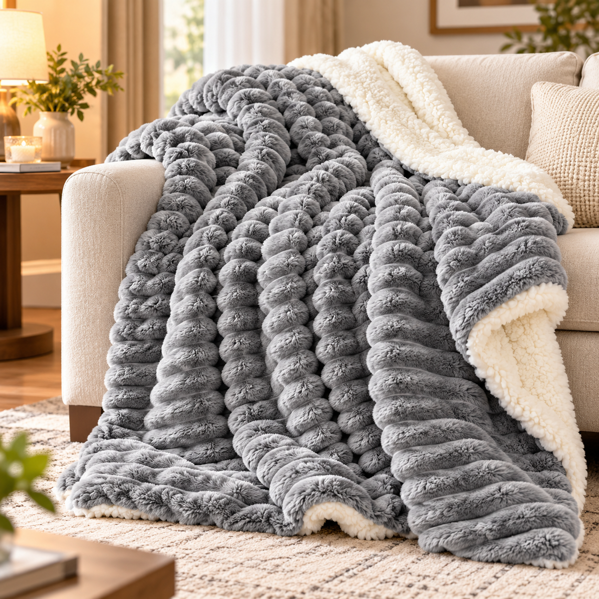 Rabbit Sherpa Fleece Blanket